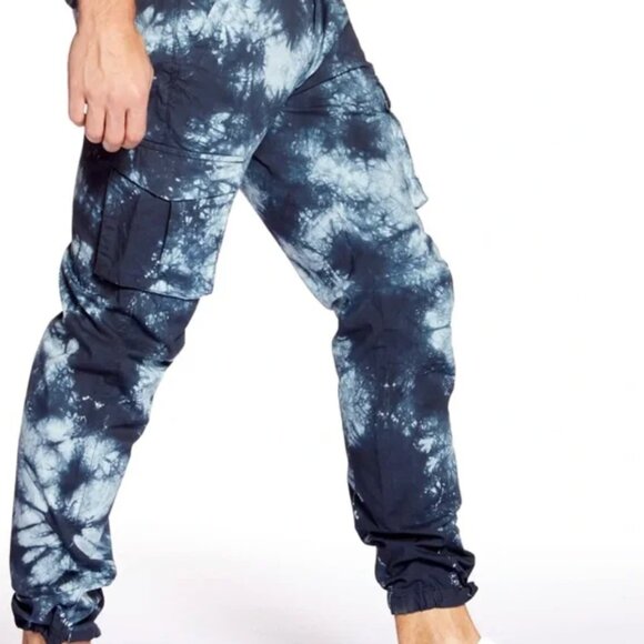 NWT S-L-A-C-K-E-R Slim Fit Cargo Tie Dye Navy Chinos M 32 Stretch Pant Slacker - Picture 2 of 8